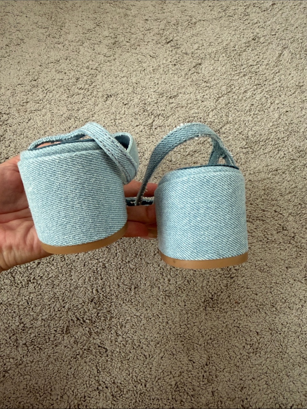 Denim Light Blue Block Heel Slingback Pumps - Picture 4 of 5